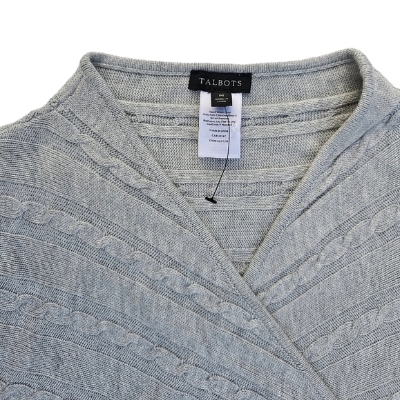 NWOT Talbots Sleeveless Open Front Cardigan Cascading Vest Gray Cable Knit - Picture 5 of 8